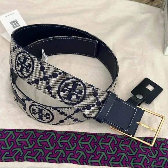 Tory burch T monogram 1.5 mavy blue Belt size small - Picture 1 of 7